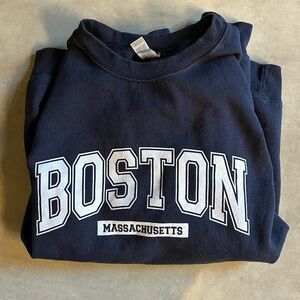 Navy blue size large crewneck with white Boston logo